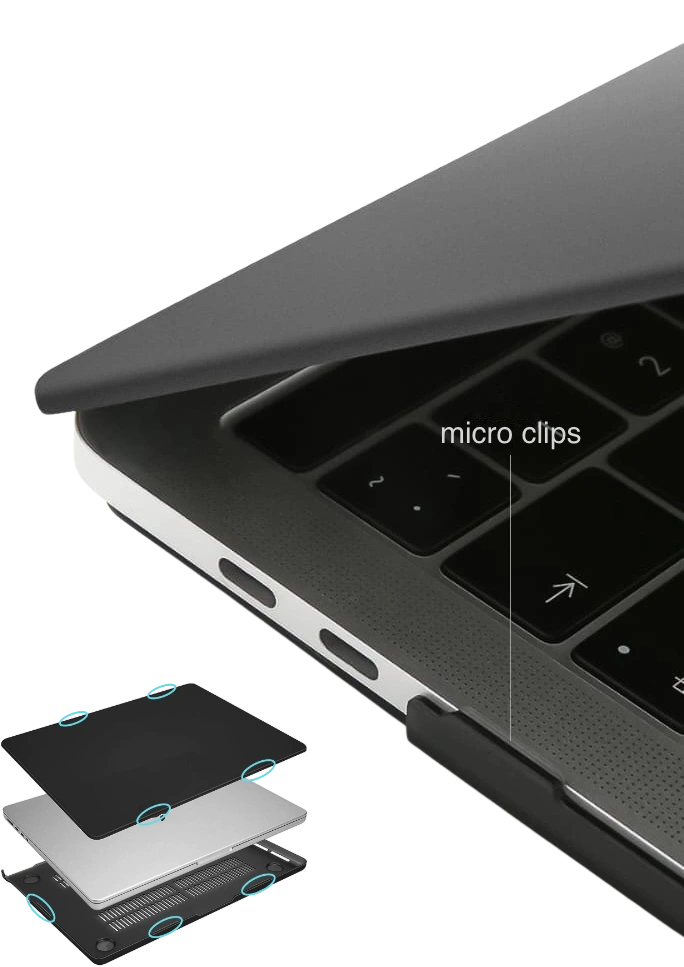 macbook case with multi clips holding the device firmly