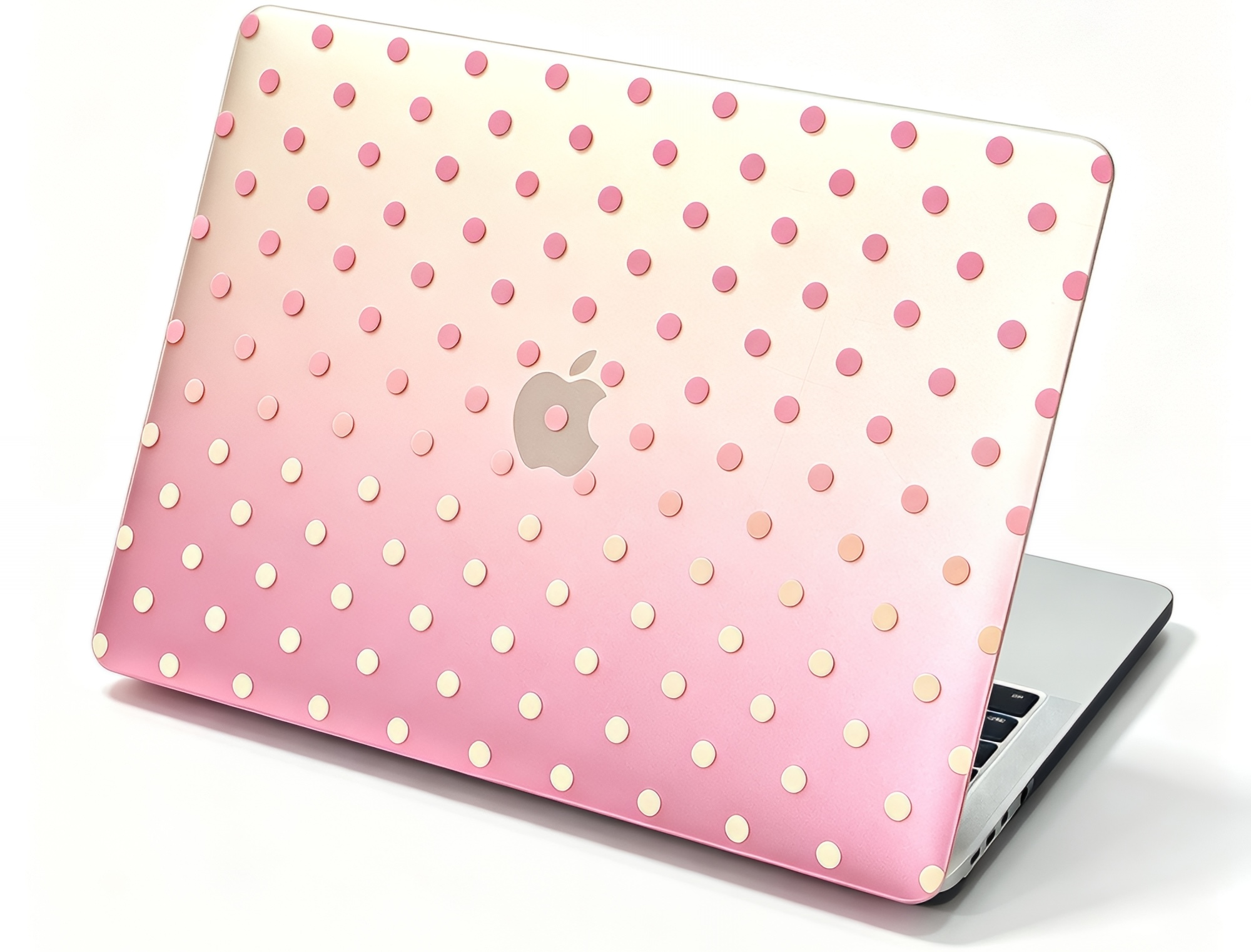 gradient pink polka dot macbook case