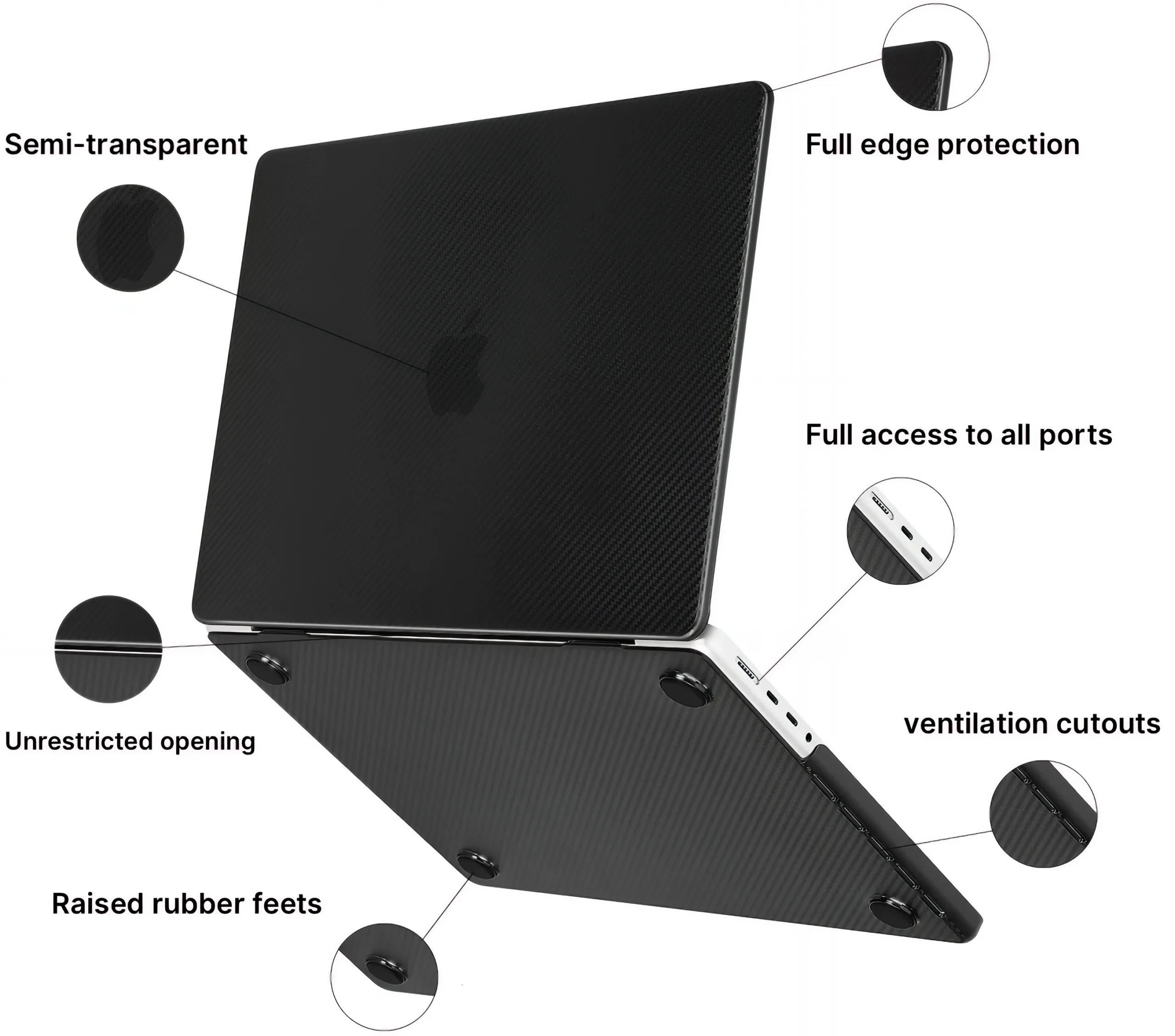 macbook air pro neo full protection top and bottom carbon fiber textured case