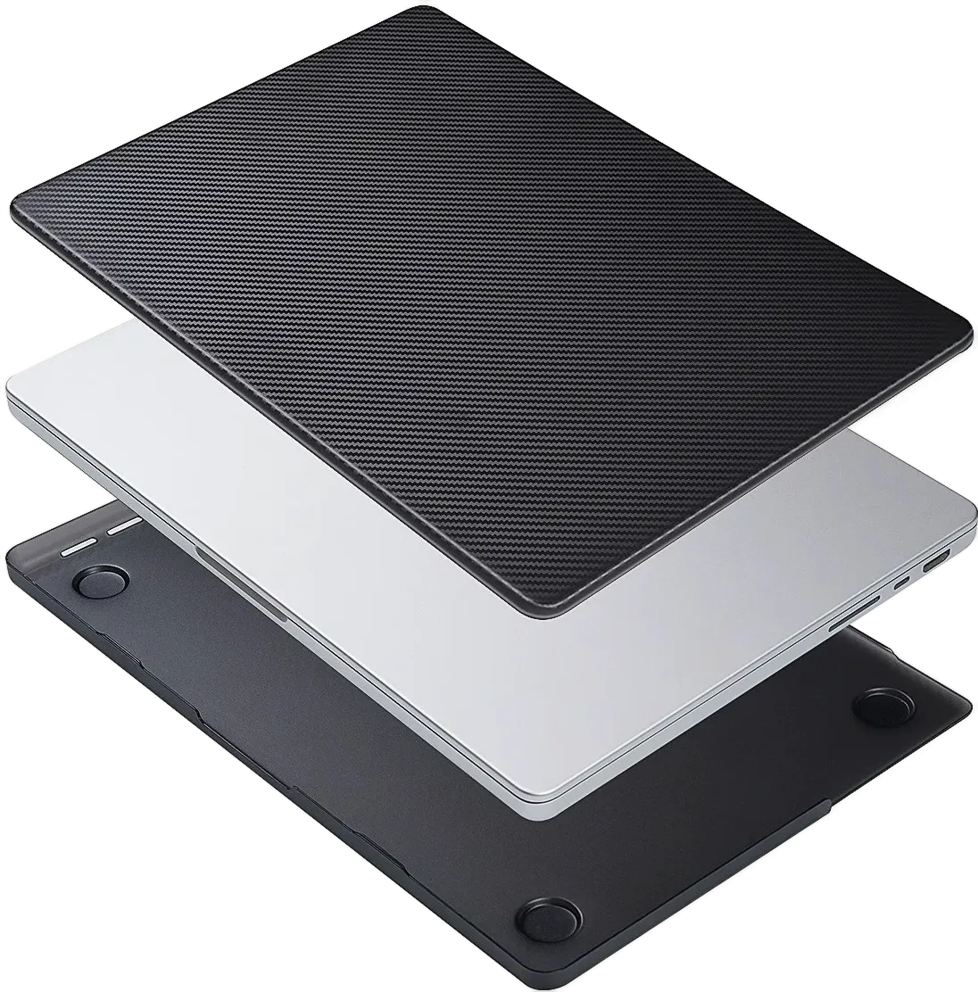 macbook carbon fiber case with multiple clips securing your macbook, holding firmly.