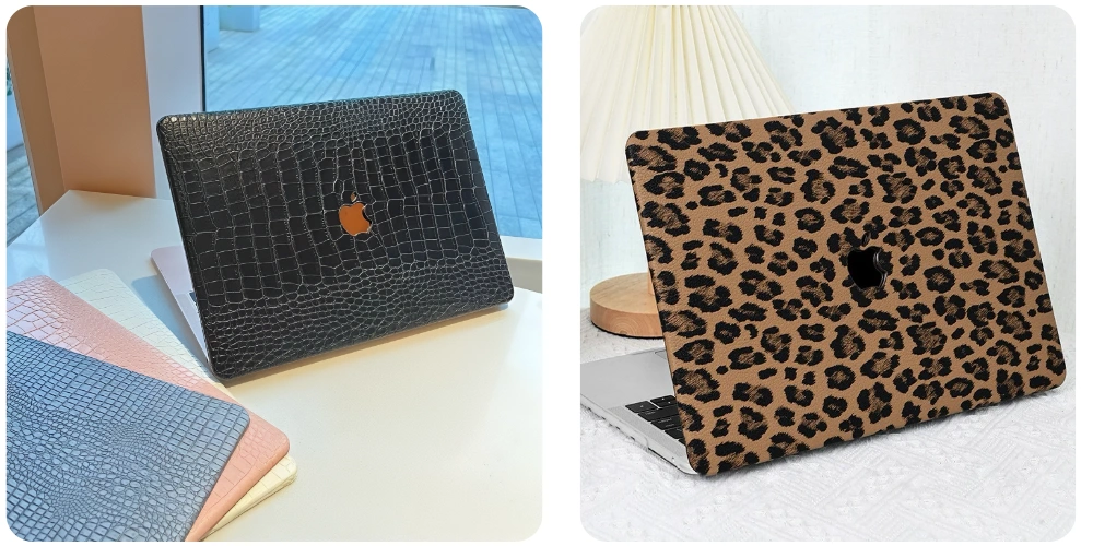 macbook crocodile skin and leopard print textured leather case