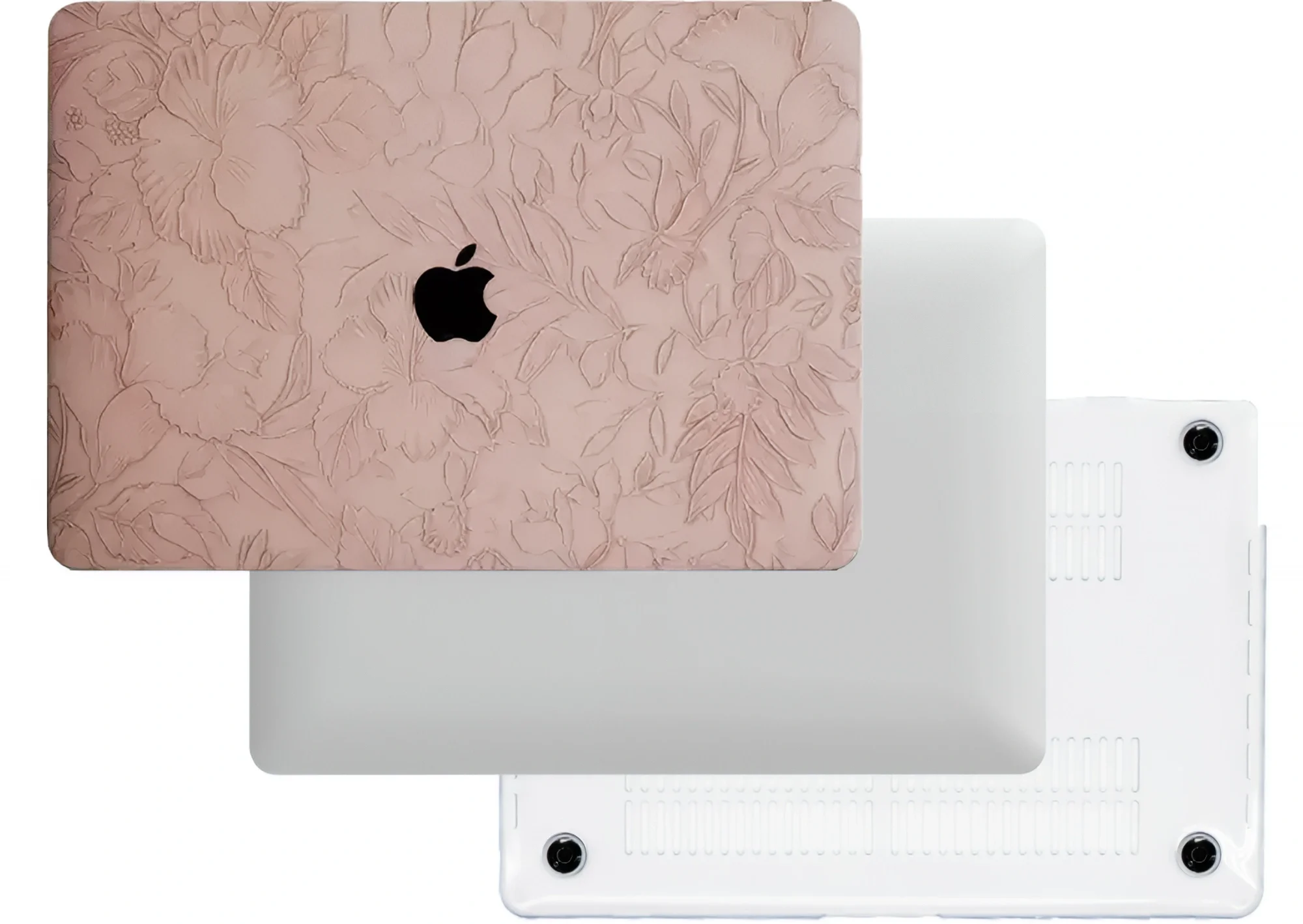 macbook air pro neo full protection top and bottom royal peach embossed 3D floral case