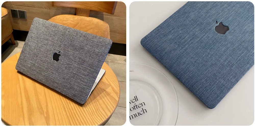 grey and dark blue jeans denim textured macbook case